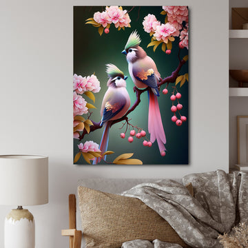 Pink Cardinal Birds On A Branch - Bird Bedroom Wall Art
